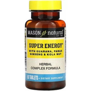Супер Энергия с гуараной, женьшенем и орехом кола, Super Energy with Guarana, Panax Ginseng & Kola Nut, Mason Natural, 60 таблеток