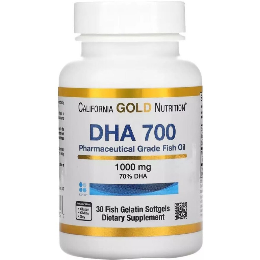 ДГК 700, Рыбий жир, 1000 мг, DHA 700 Fish Oil, California Gold Nutrition, 30 желатиновых капсул: цены и характеристики