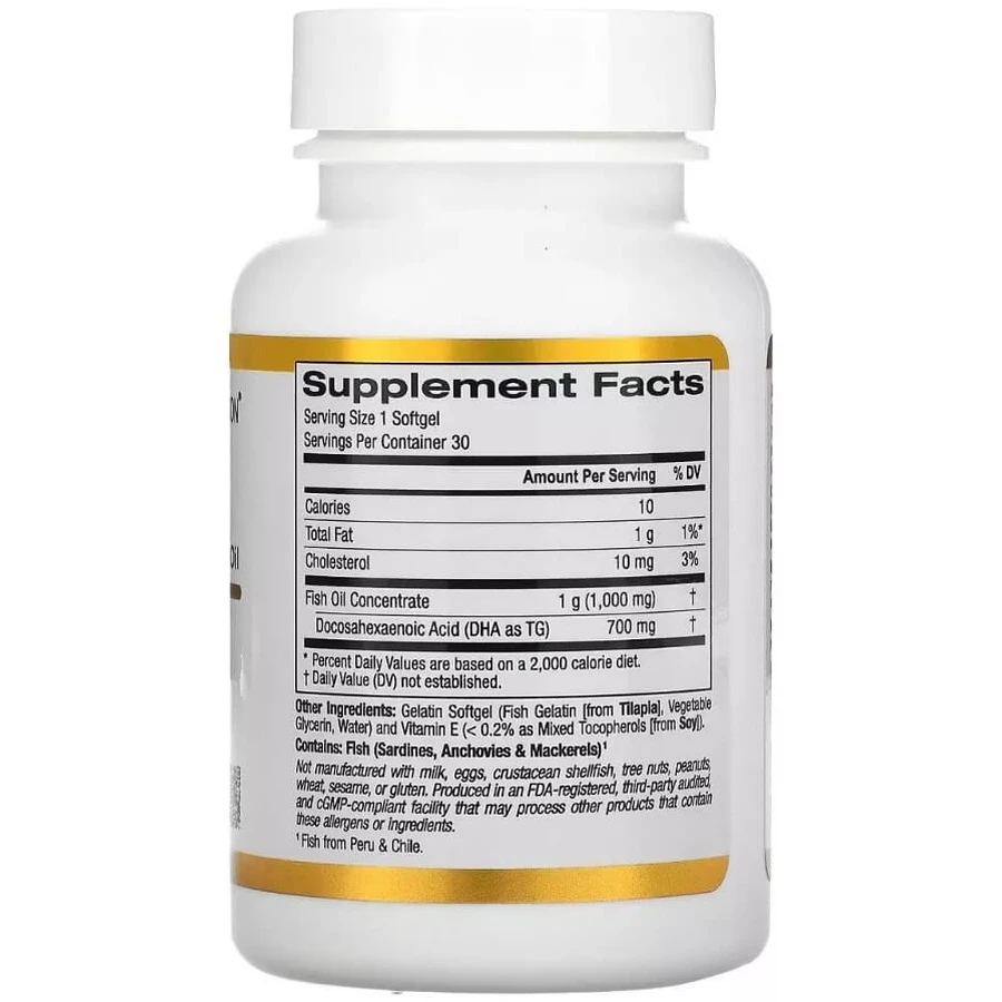 ДГК 700, Рыбий жир, 1000 мг, DHA 700 Fish Oil, California Gold Nutrition, 30 желатиновых капсул: цены и характеристики