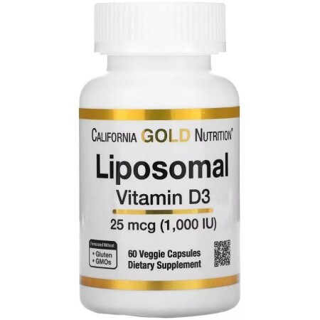Липосомальный Витамин D3, 1000 МЕ, Liposomal Vitamin D3, California Gold Nutrition, 60 вегетарианских капсул