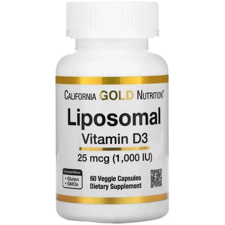 Ліпосомальний Вітамін D3, 1000 МО, Liposomal Vitamin D3, California Gold Nutrition, 60 вегетаріанських капсул: ціни та характеристики
