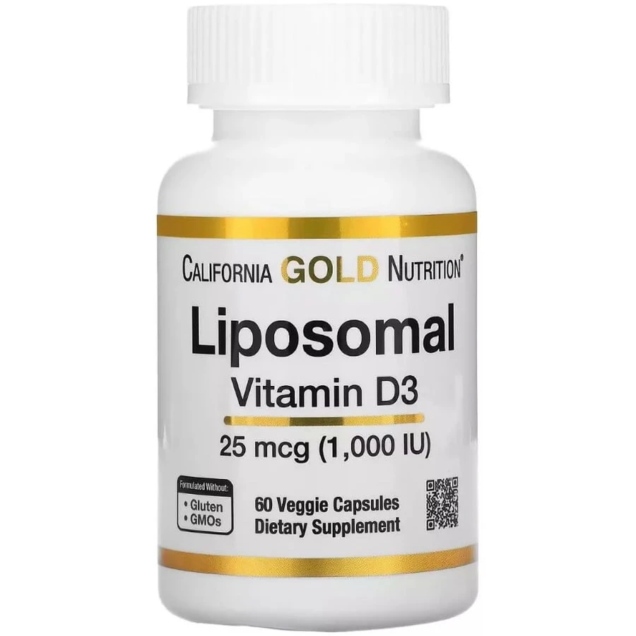 Ліпосомальний Вітамін D3, 1000 МО, Liposomal Vitamin D3, California Gold Nutrition, 60 вегетаріанських капсул: ціни та характеристики