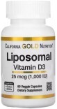 Липосомальный Витамин D3, 1000 МЕ, Liposomal Vitamin D3, California Gold Nutrition, 60 вегетарианских капсул