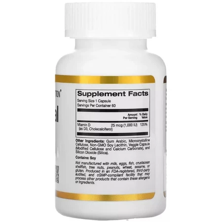 Ліпосомальний Вітамін D3, 1000 МО, Liposomal Vitamin D3, California Gold Nutrition, 60 вегетаріанських капсул: ціни та характеристики