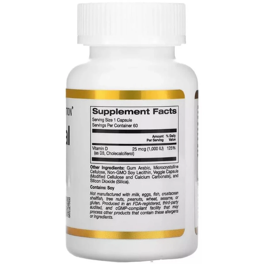 Ліпосомальний Вітамін D3, 1000 МО, Liposomal Vitamin D3, California Gold Nutrition, 60 вегетаріанських капсул: ціни та характеристики