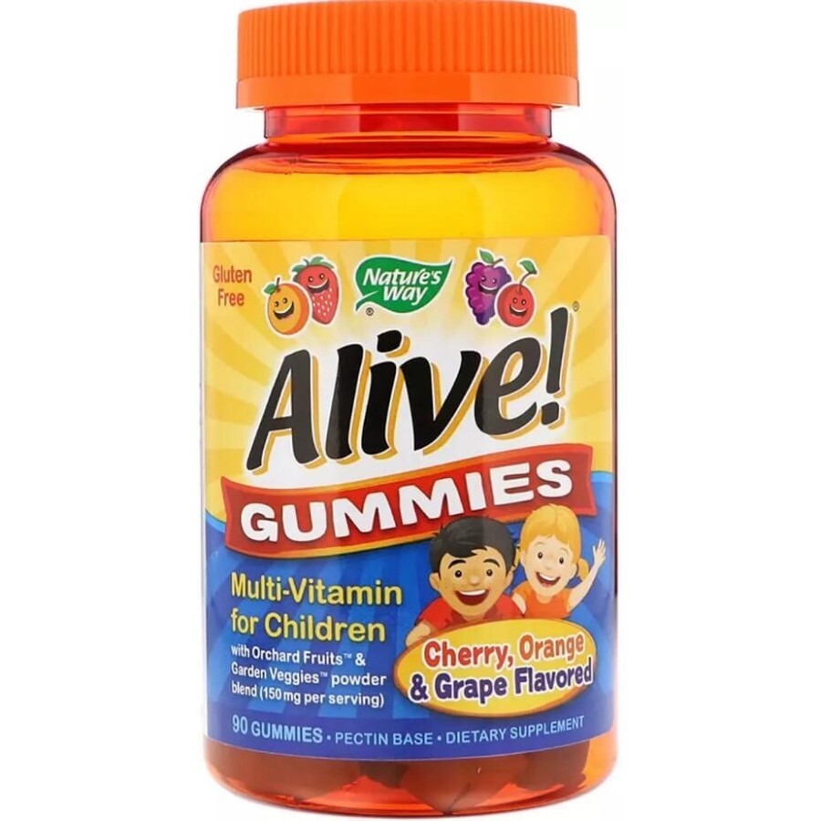 Мультивітаміни для дітей, Alive, Nature's Way, смак винограду та апельсину, 90 жувальних цукерок: ціни та характеристики