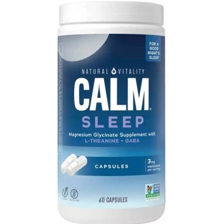 Спокойный сон с глицинатом магния и бергамотом, CALM, Sleep Magnesium Glycinate, Natural Vitality, 60 вегетарианских капсул
