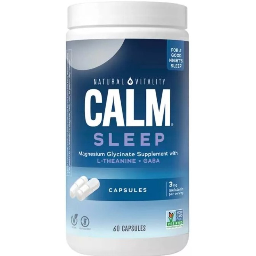 Спокійний сон з гліцинатом магнію та бергамотом, CALM, Sleep Magnesium Glycinate, Natural Vitality, 60 вегетаріанських капсул: ціни та характеристики