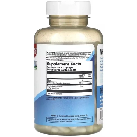 Магний Глицинат высокой усваиваемости, 350 мг, High Absorption Magnesium Glycinate, KAL, 160 вегетарианских капсул: цены и характеристики