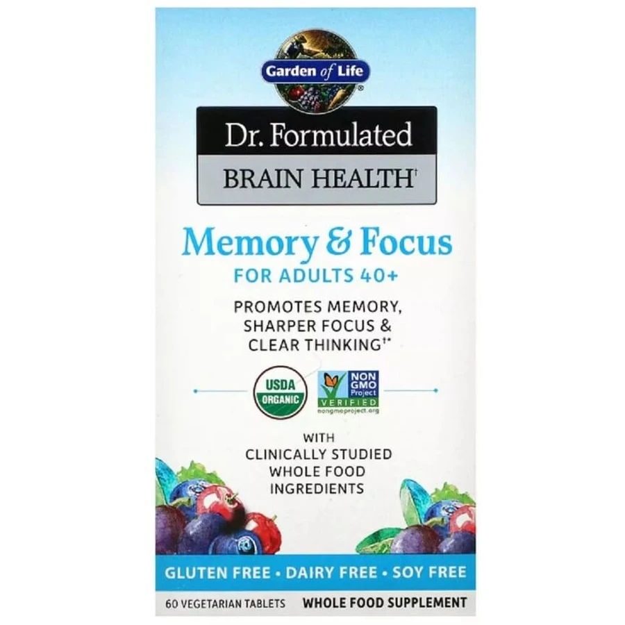 Комплекс для взрослых 40+ Для Мозга, Внимания и Концентрации, Dr. Formulated Brain Health, Garden of Life, 60 вегетарианских таблеток: цены и характеристики