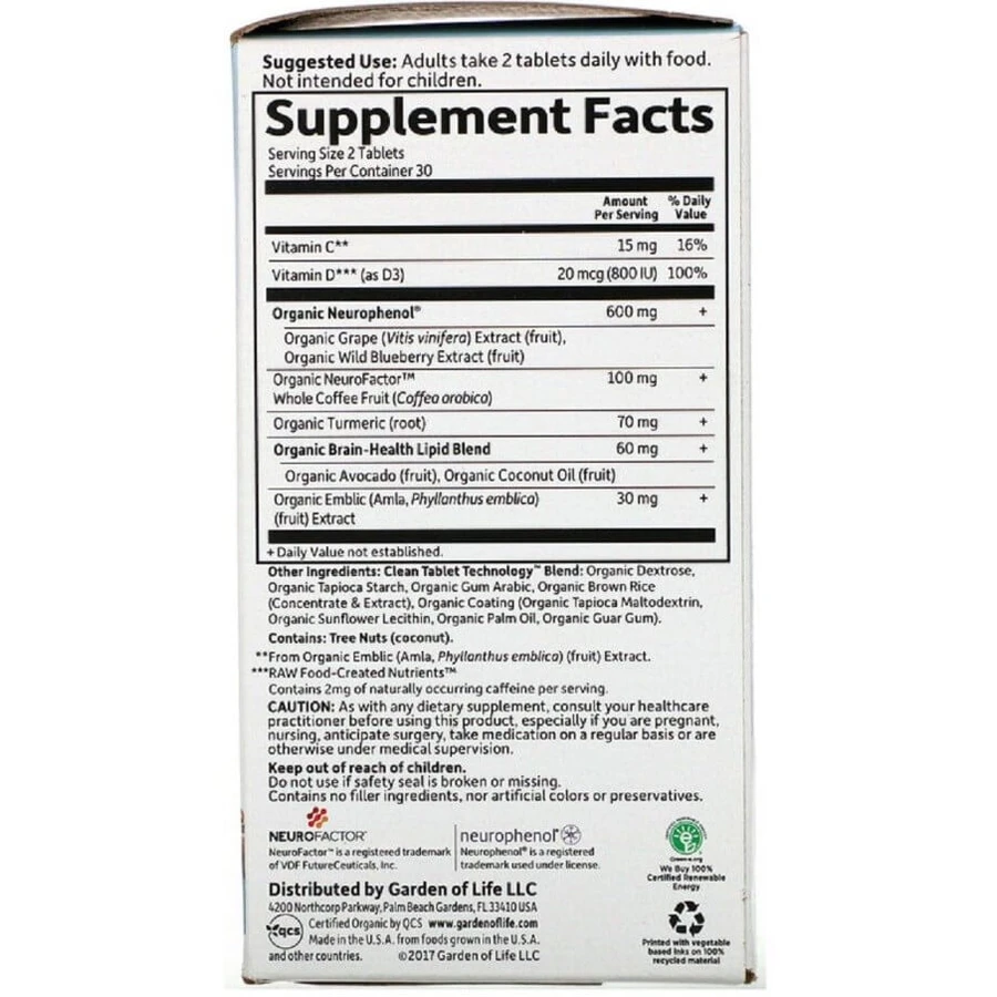 Комплекс для взрослых 40+ Для Мозга, Внимания и Концентрации, Dr. Formulated Brain Health, Garden of Life, 60 вегетарианских таблеток: цены и характеристики