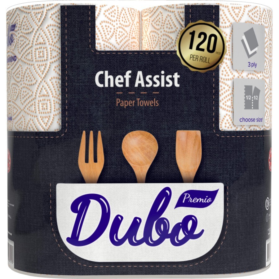 Бумажные полотенца Диво Premio Chef Assist 3 слоя 120 отрывов 2 рулона: цены и характеристики