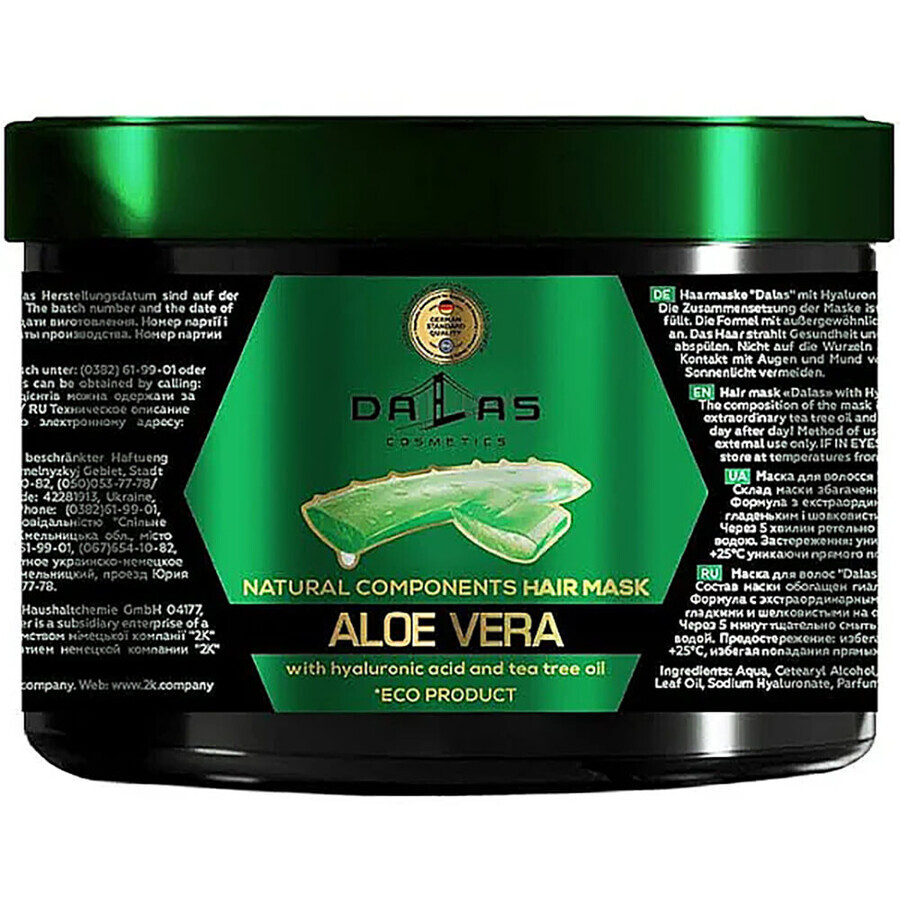 Маска для волосся Dalas Aloe Vera з гіалуроновою кислотою, натуральним соком алое та олією чайного дерева 500 мл: ціни та характеристики