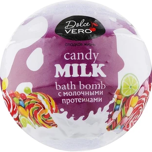 Бомбочка для ванни Dolce Vero Candy Milk з протеїнами молока фіолетова 75 г