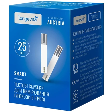 Тест-смужки для глюкометра Longevita Smart 25 шт.: ціни та характеристики
