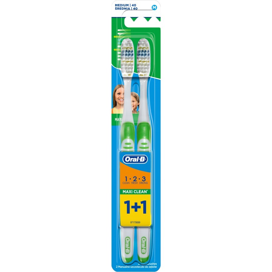 Зубна щітка Oral-B 1+1 Maxi Clean 1-2-3 3-ефекти середньої жорсткості 2 шт.: ціни та характеристики