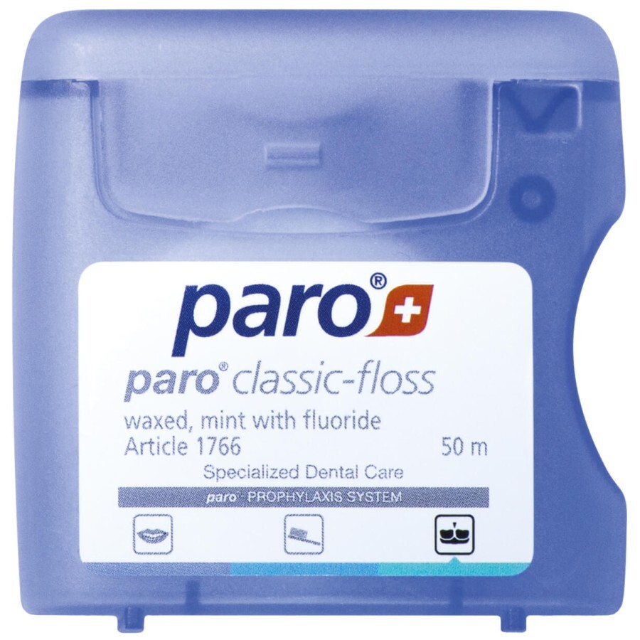 Зубна нитка Paro Swiss classic-floss вощена з м'ятою і фторидом 50 м: ціни та характеристики