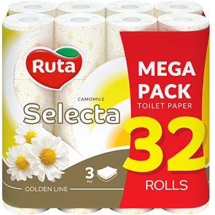 Туалетная бумага Ruta Selecta с ароматом ромашки 3 слоя 32 рулона