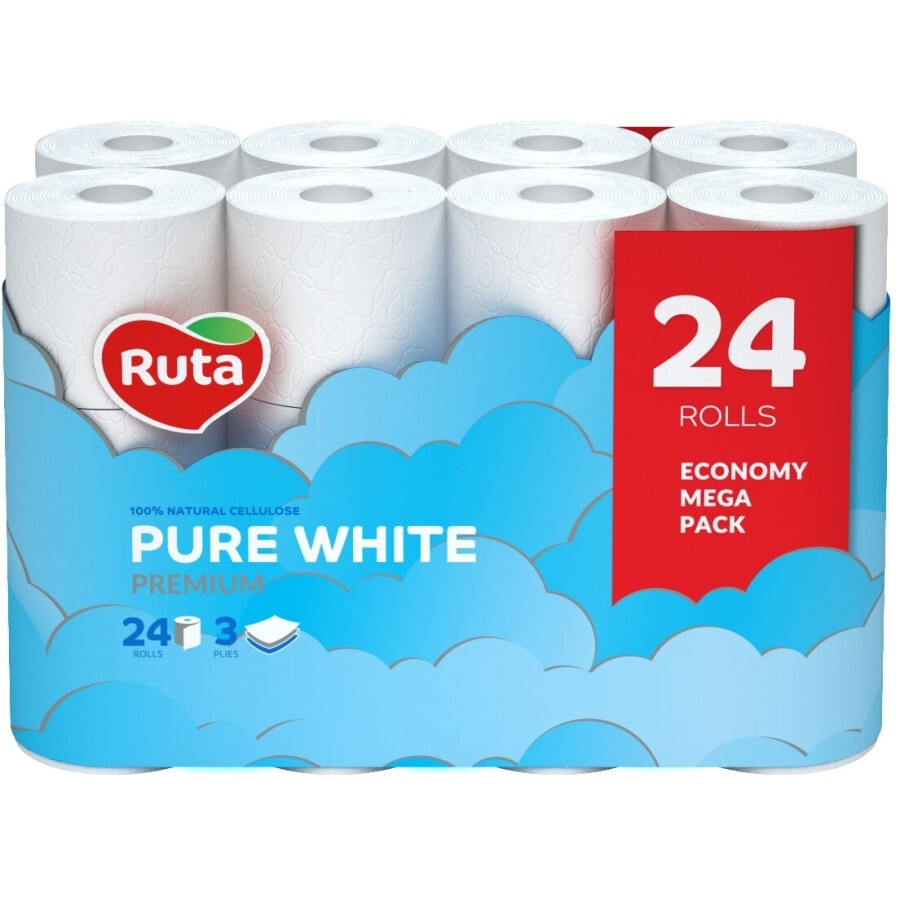 Туалетний папір Ruta Pure White 3 шари 24 рулони: ціни та характеристики