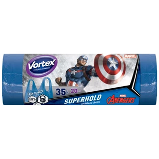 Пакеты для мусора Vortex Капитан Америка с ручками синие 35 л 20 шт.