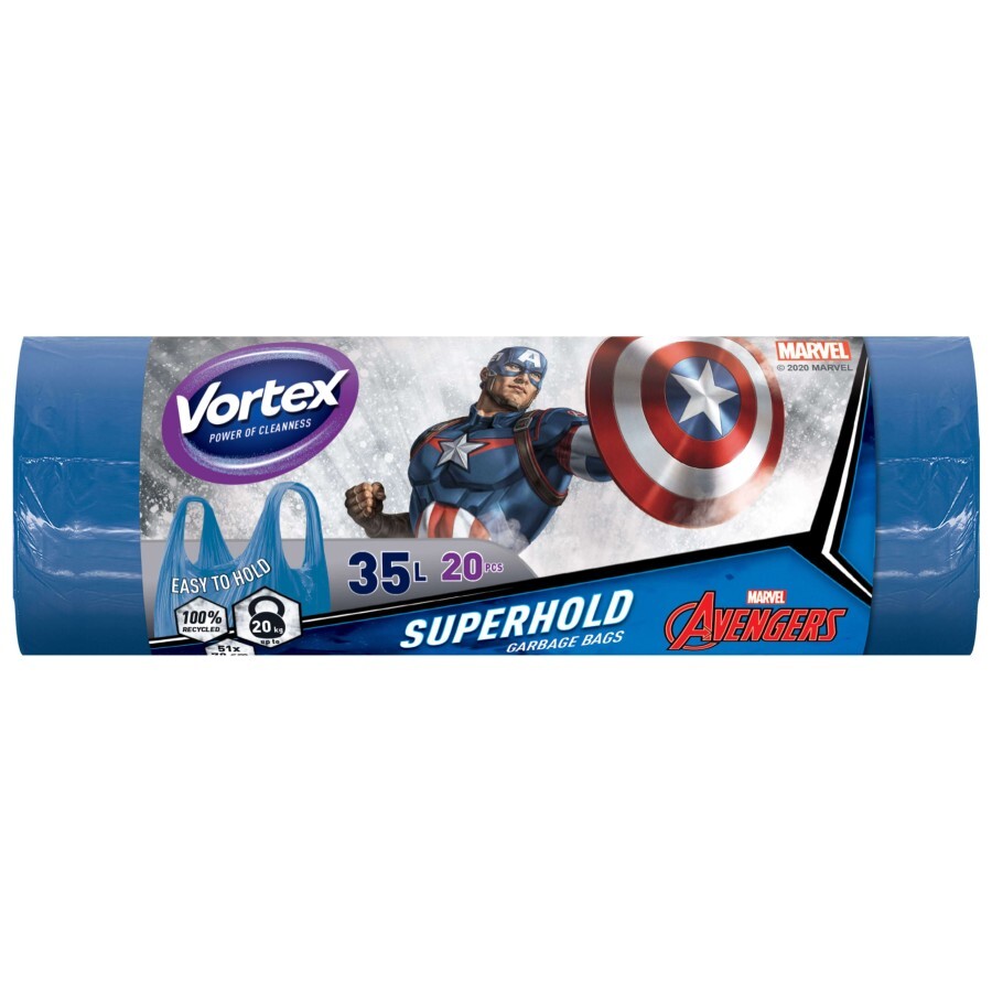 Пакеты для мусора Vortex Капитан Америка с ручками синие 35 л 20 шт.: цены и характеристики