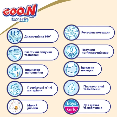 Підгузки GOO.N Premium Soft 12-20 кг розмір XL на липучках, 40 шт.: ціни та характеристики