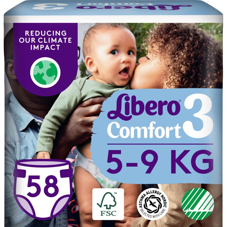 Підгузки Libero Comfort Розмір 3 (5-9 кг), 58 шт.: ціни та характеристики