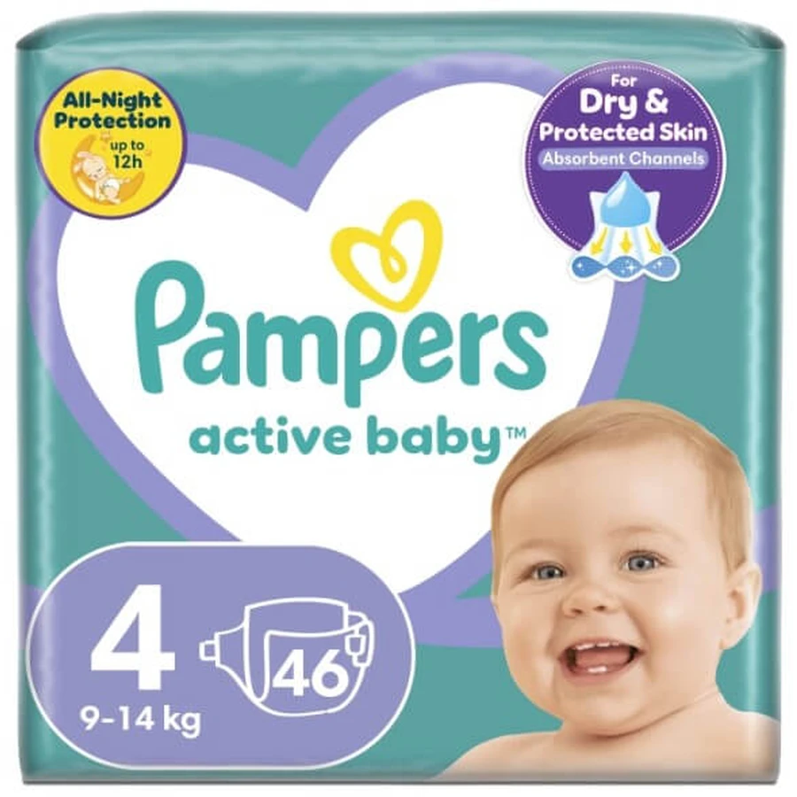 Підгузки Pampers Active Baby Maxi Розмір 4 (9-14 кг), 46 шт.: ціни та характеристики