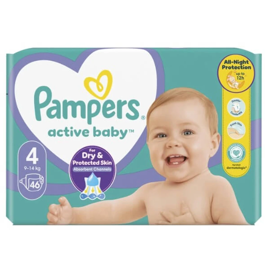 Підгузки Pampers Active Baby Maxi Розмір 4 (9-14 кг), 46 шт.: ціни та характеристики