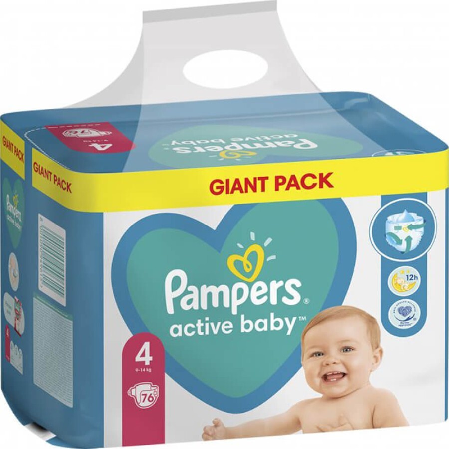 Підгузки Pampers Active Baby Maxi Розмір 4 (9-14 кг), 76 шт.: ціни та характеристики
