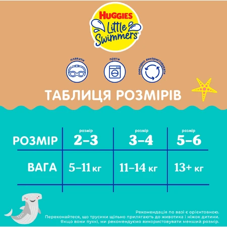 Подгузник Huggies Little Swimmers Размер 3-4 многоразовые для плавания, 1 шт.: цены и характеристики