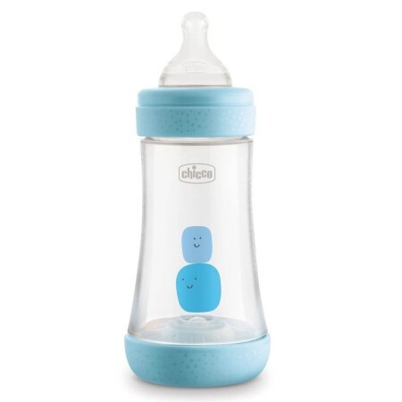 Бутылочка для кормления Chicco пластиковая Perfect 5 с силиконовой соской 2м+, 240 мл, голубая
