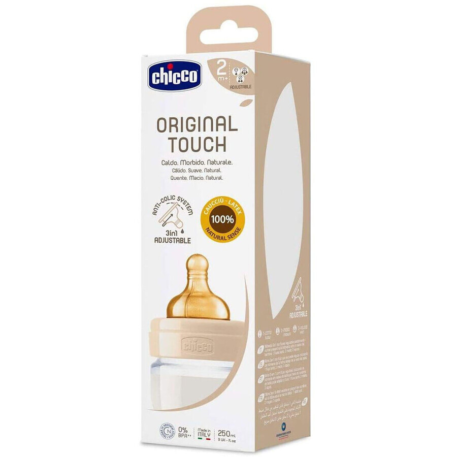 Пляшечка для годування Chicco Original Touch з латексною соскою 2м+ 250 мл, бежевий: ціни та характеристики