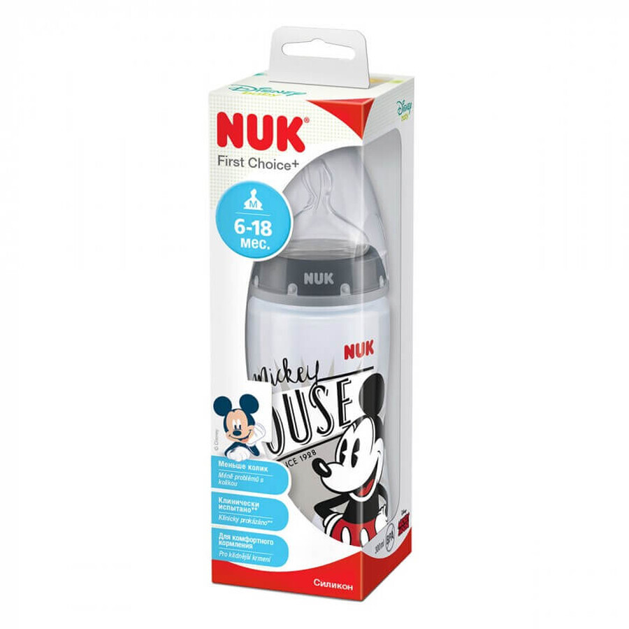 Пляшечка для годування Nuk Міккі Маус First Choice 300 мл, сіра: ціни та характеристики