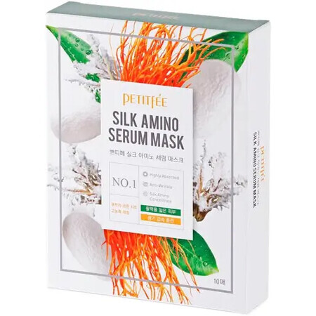 Маска для лица Petitfee Silk Amino Serum Mask Протеины шелка 25 г, 10 шт.