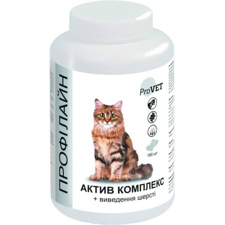 Витамины для кошек ProVET АКТИВ КОМПЛЕКС + вывод шерсти 180 табл