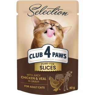 Влажный корм для кошек Club 4 Paws Paws Selection Премиум Кусочки с курицей и телятиной в соусе 80 г