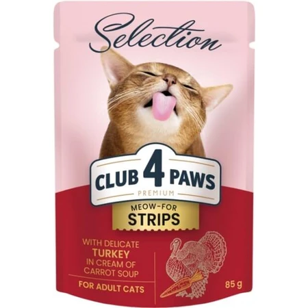 Влажный корм для кошек Club 4 Paws Selection Плюс Полоски с индейкой в крем супе из моркови 85 г: цены и характеристики