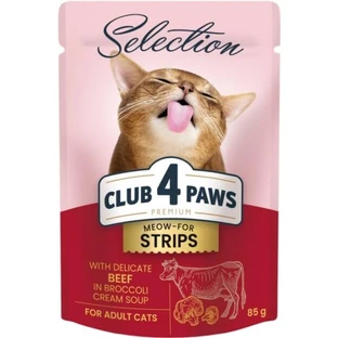 Вологий корм для котів Club 4 Paws Selection Плюс Смужки з яловичиною в крем супі з броколі 85 г