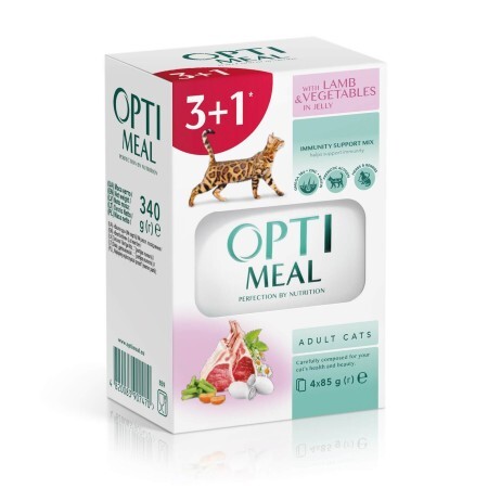 Вологий корм для котів Optimeal з ягням та овочами в желе 4x85 г