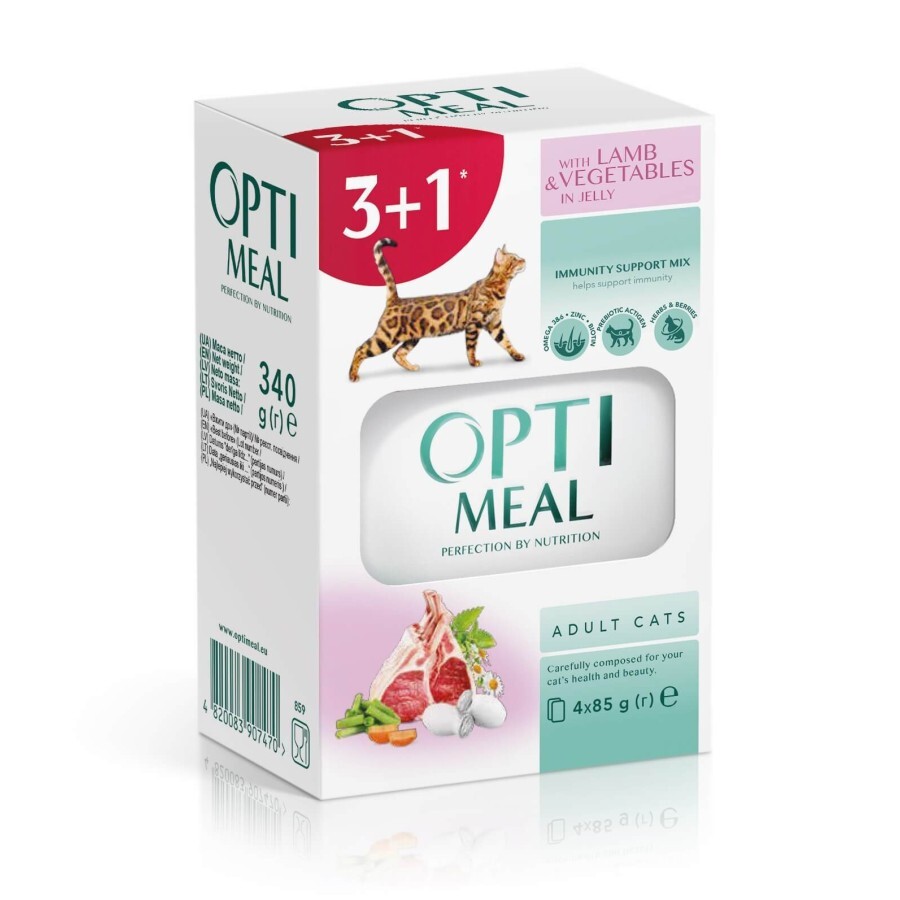 Вологий корм для котів Optimeal з ягням та овочами в желе 4x85 г: ціни та характеристики