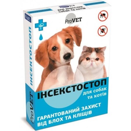 Капли для животных ProVET Инсектостоп от блох и клещей для кошек и собак 6/0.8 мл