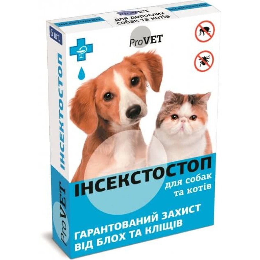 Капли для животных ProVET Инсектостоп от блох и клещей для кошек и собак 6/0.8 мл: цены и характеристики