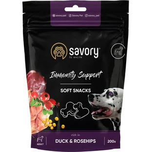 Ласощі для собак Savory для зміцнення імунітету, качка та шипшина 200 г