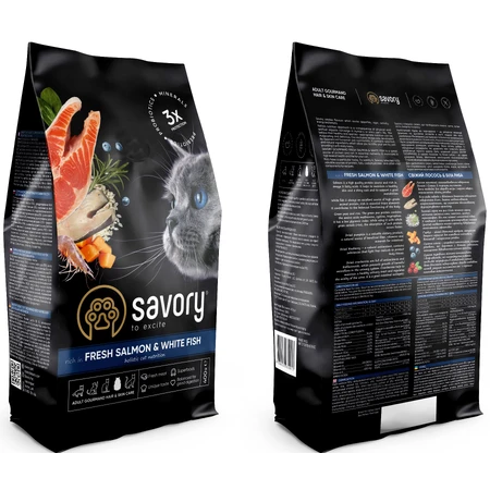 Сухий корм для котів Savory Adult Cat Gourmand Fresh Salmon and White Fish 400 г: ціни та характеристики