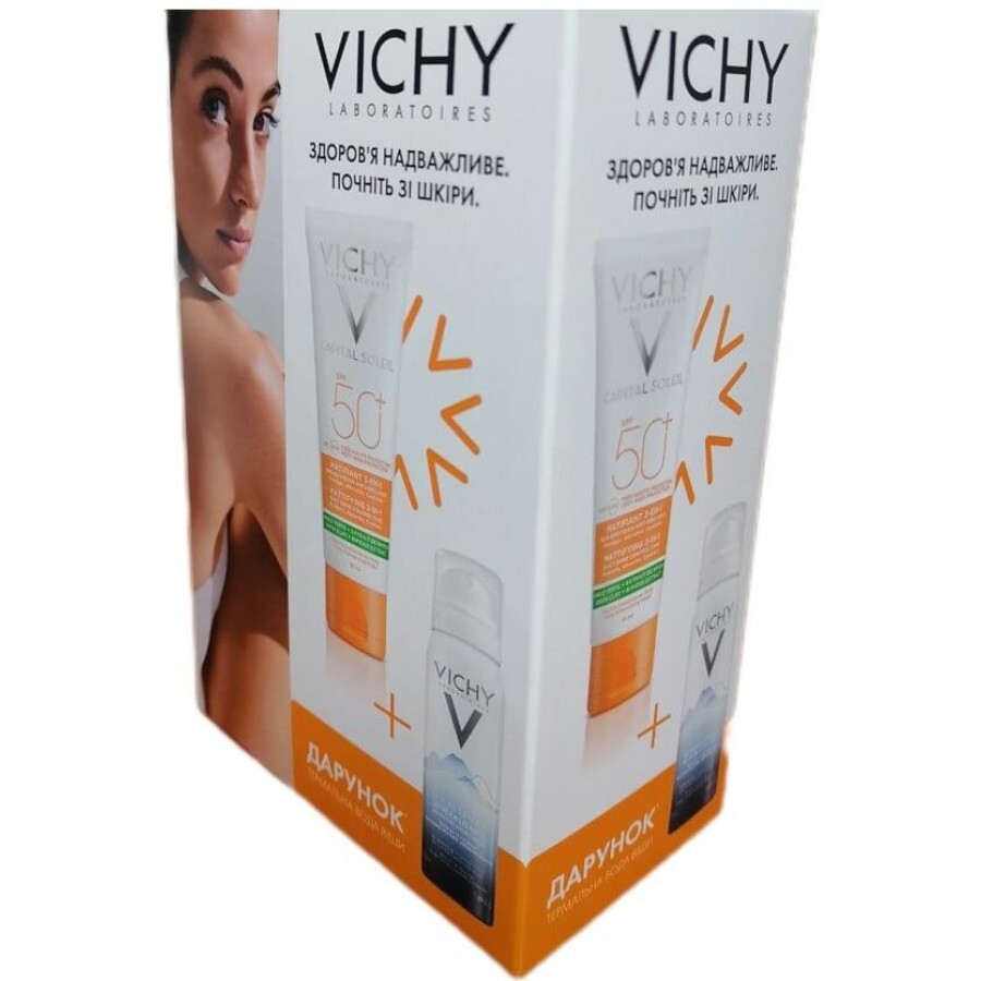 Набор Vichy Capital Soleil: Солнцезащитный крем 3-в-1 для жирной, проблемной кожи, SPF50+, 50 мл + Термальная вода для ухода за кожей, 50 мл: цены и характеристики