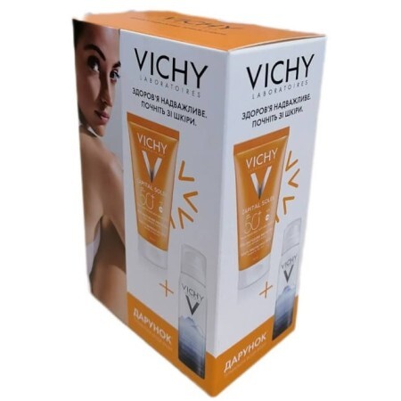 Набір Vichy Capital Soleil крем для сухої шкіри обличчя, SPF50+, 50 мл + Термальна вода, 50 мл