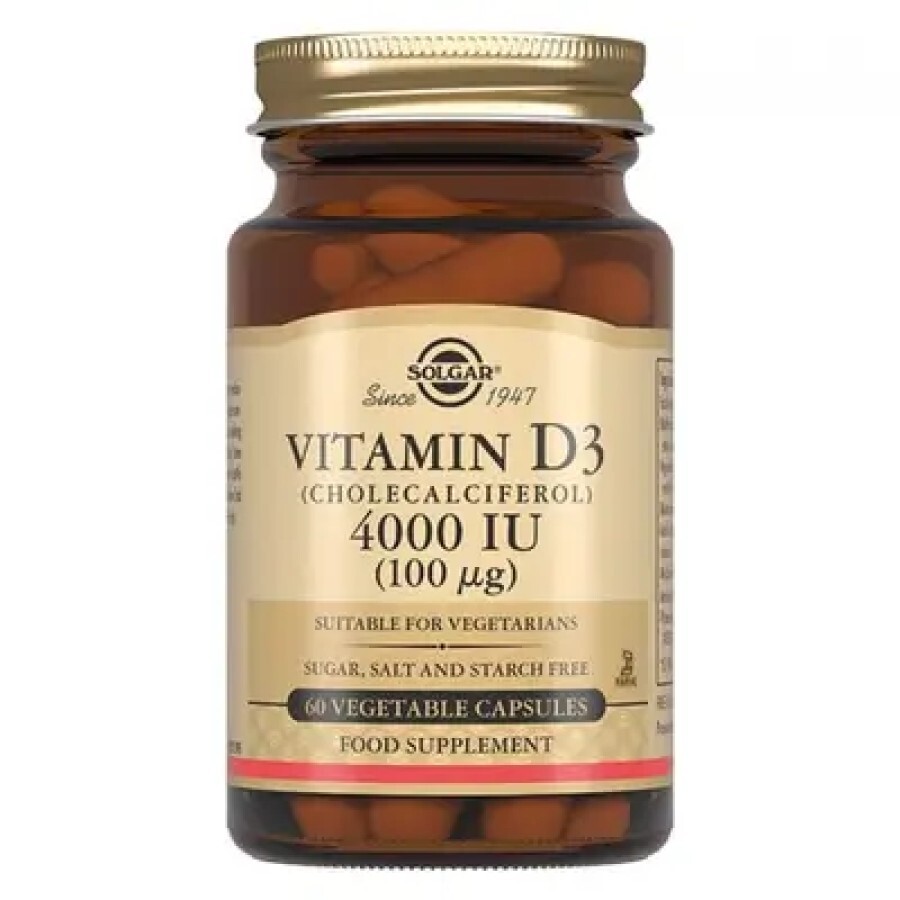 Вітамін D3 Solgar капсули 4000 МО, №60: ціни та характеристики