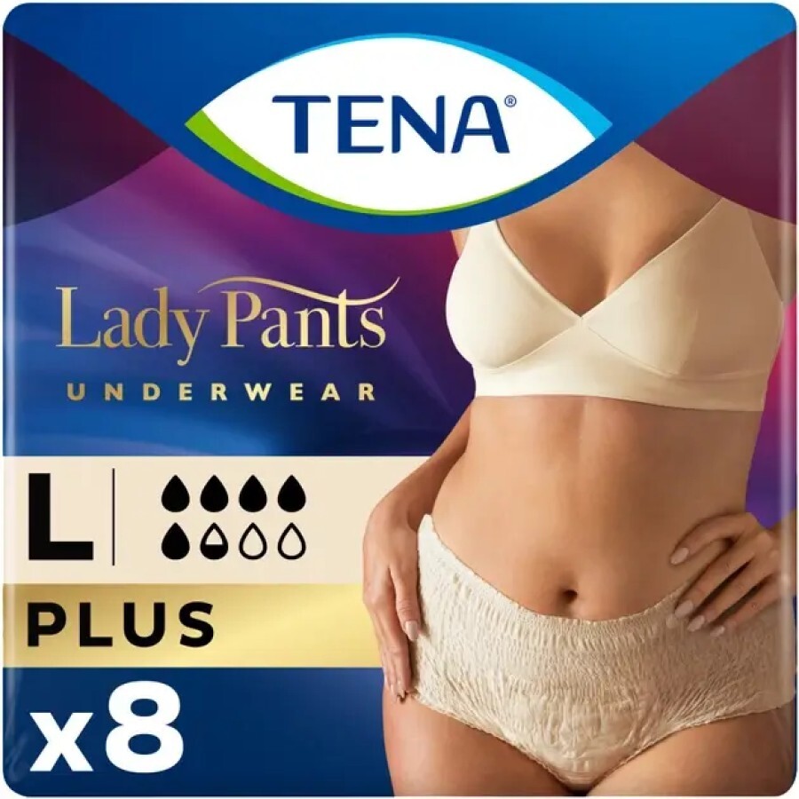 Подгузники-трусики для женщин Tena Lady Pants Plus Large, беж., 8 шт: цены и характеристики