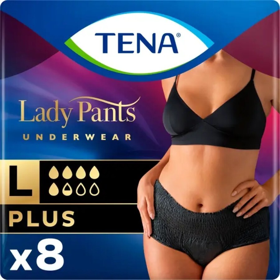 Підгузки-трусики для жінок Tena Lady Pants Plus Large, чорні, 8 шт: ціни та характеристики